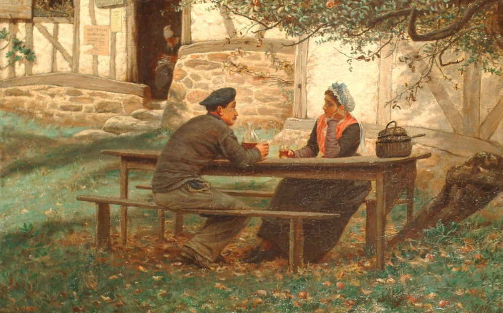 Couple Seated Before An Inn Enjoying Refreshment by William John Hennessy, 1877